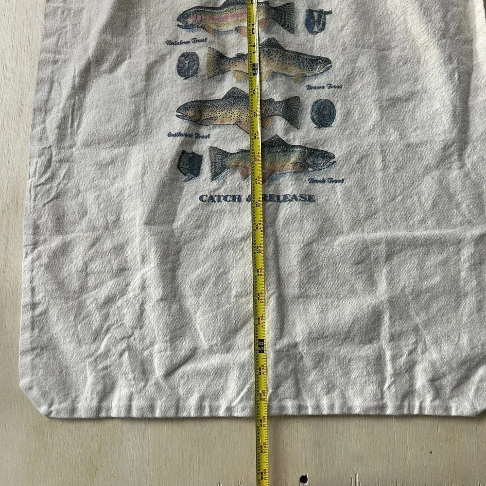 Vintage G.H. Bass & Co. Natural Canvas Drawstring Bag Catch & Release Trout